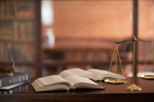 law books with gavel