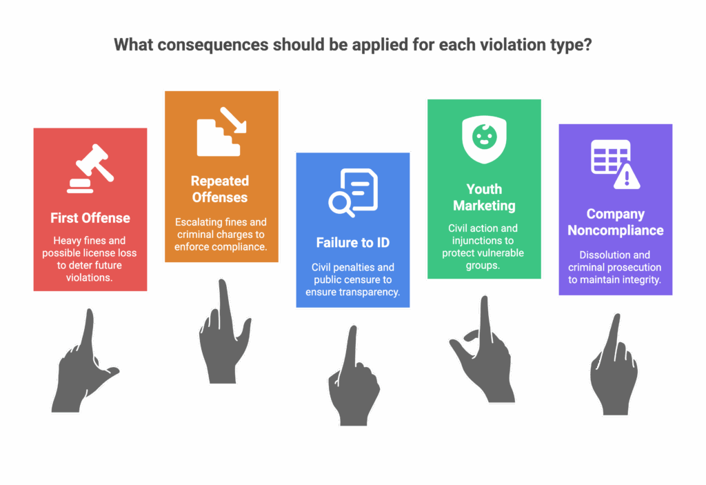 What consequences should be applied for each violation type?