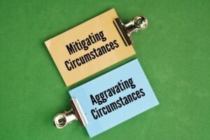 Cards displaying the terms aggravating circumstances and mitigating circumstances.